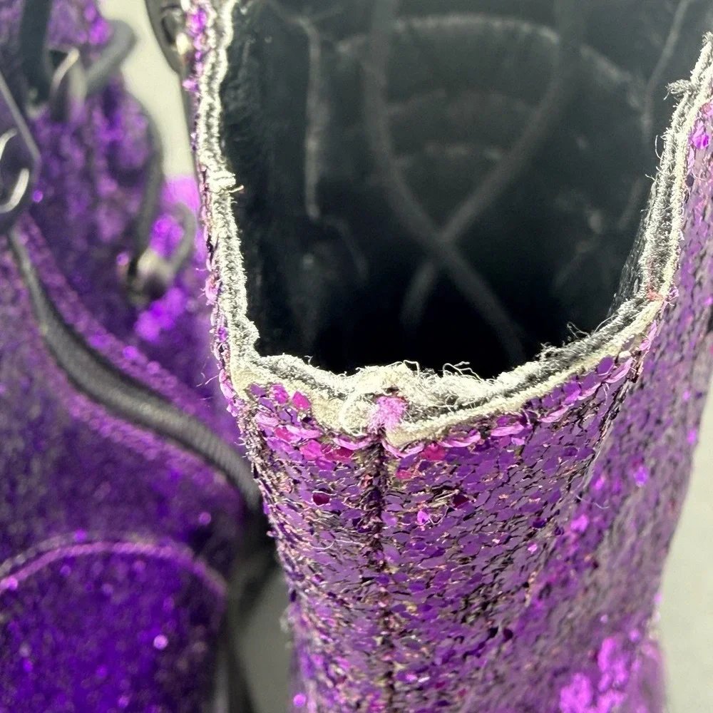 Size 8 Broom Rider Purple Glitter Platform Boots Women's Witchy Goth Festival